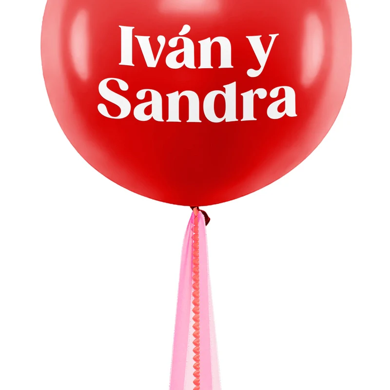 Globo Jumbo 60 cm Rojo Telas Corazón Personalizado Vinilo Blanco - Imagen 5