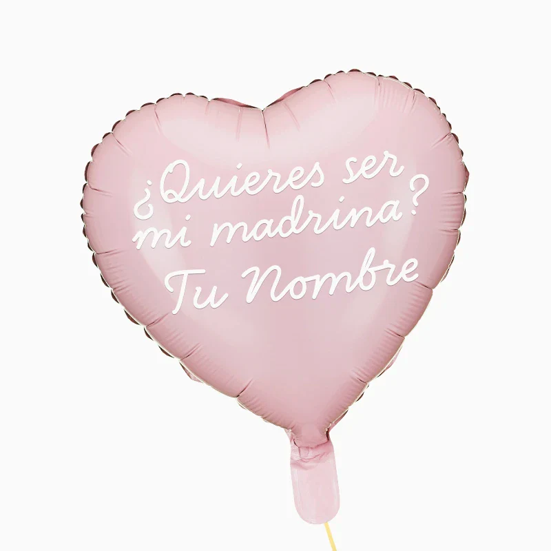 Globo Foil 45 cm Corazón Rosa Personalizado ¿Quieres ser mi Madrina? Vinilo Blanco - Imagen 2