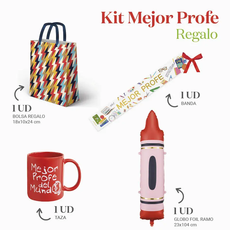 Kit Regalo Taza 'Mejor Profe del Mundo' Rojo 4 piezas - Imagen 2
