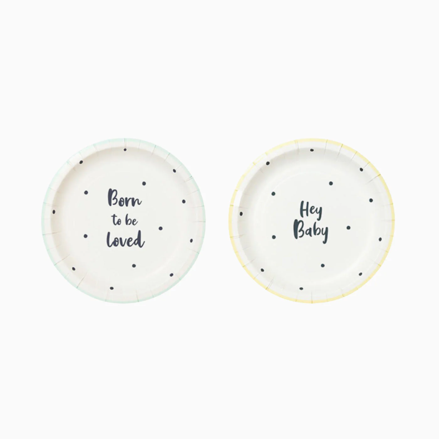 Platos Cartón Llano Redondo Postre Ø 17.5 cm 'Born to be Loved' & 'Hey Baby'