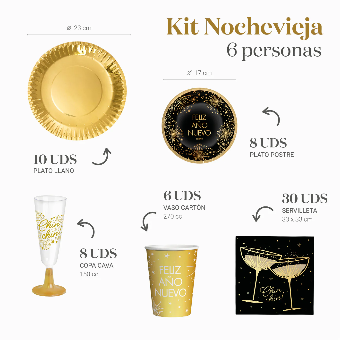 Kit Mesa Basic Nochevieja 6 Personas 62 piezas - Imagen 3