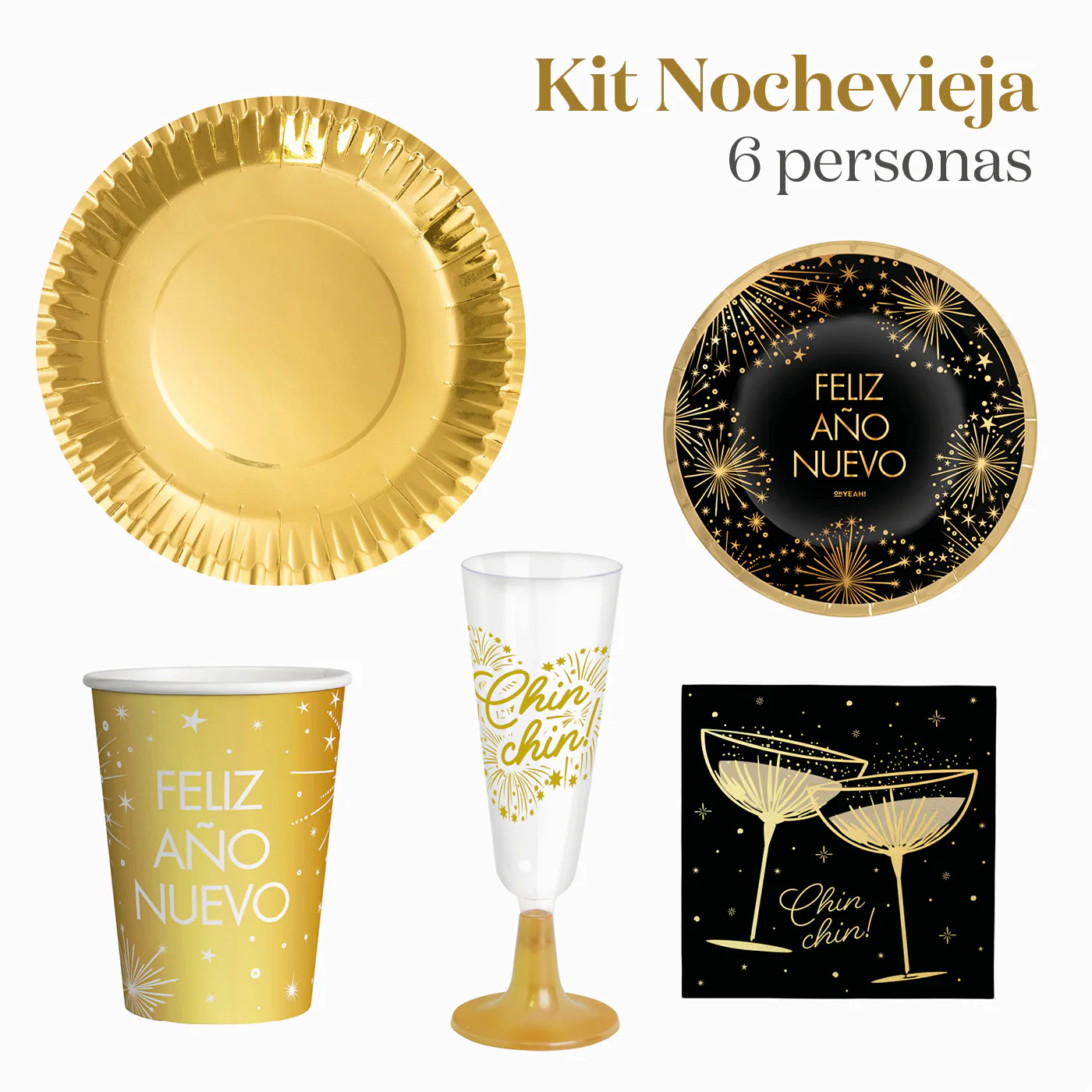 Kit Mesa Basic Nochevieja 6 Personas 62 piezas